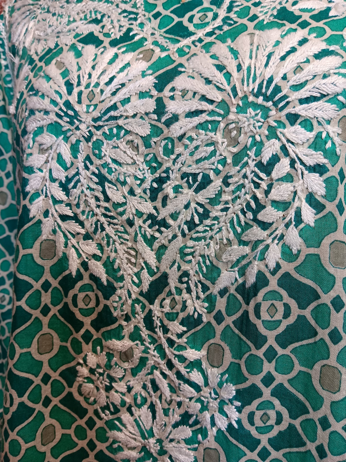 Pine Green Pattern Embroidered Shirt