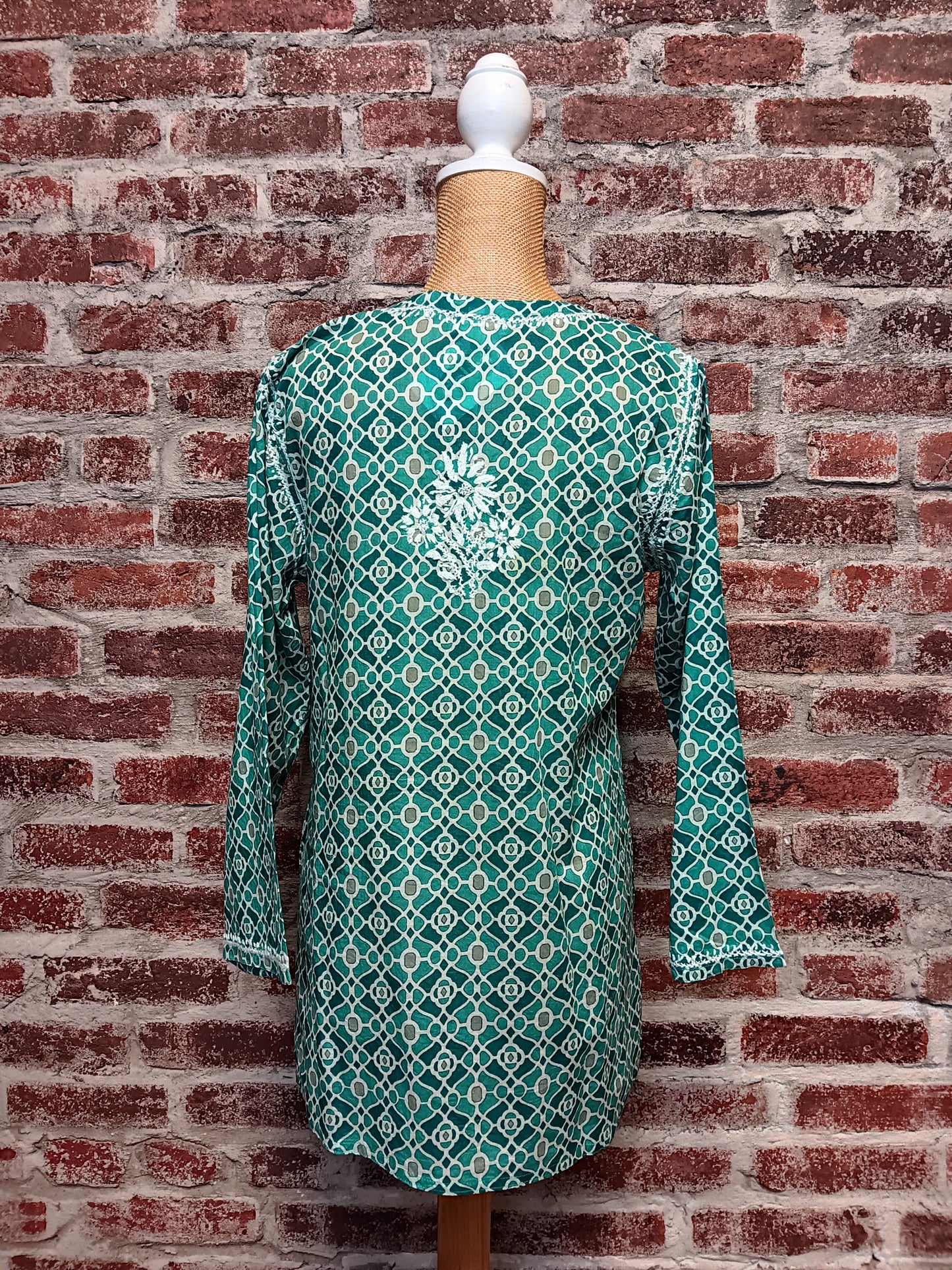 Pine Green Pattern Embroidered Shirt