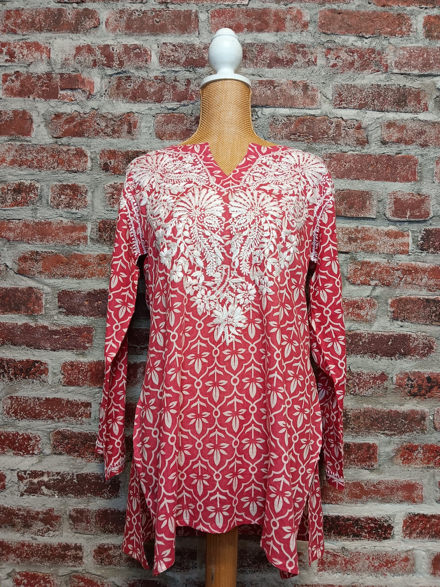 Red Pattern Embroidered Top