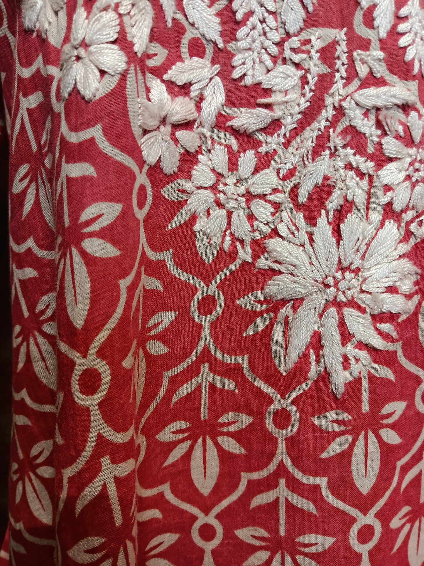 Red Pattern Embroidered Top