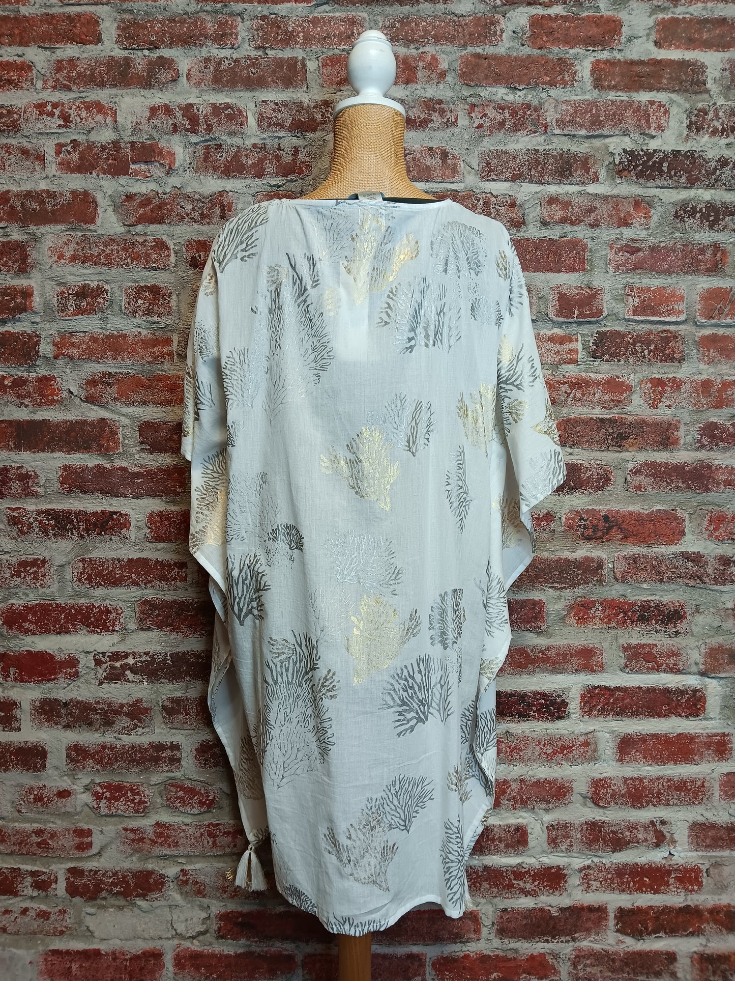 Short White and Gold Duster With Coral Reef Print