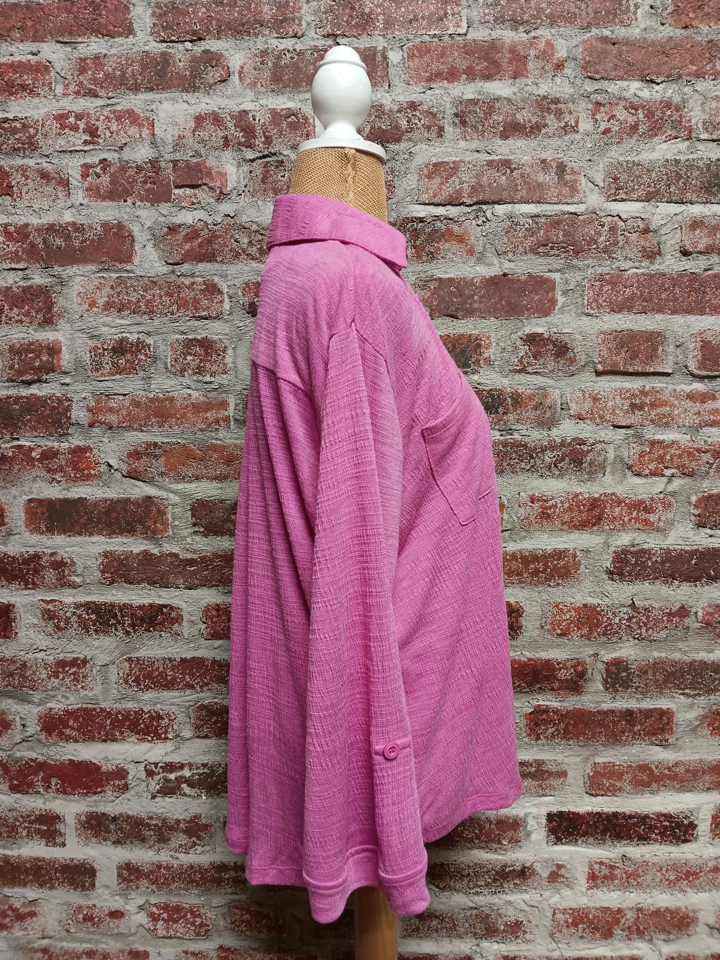 Raspberry Button Up Top With Front Pockets