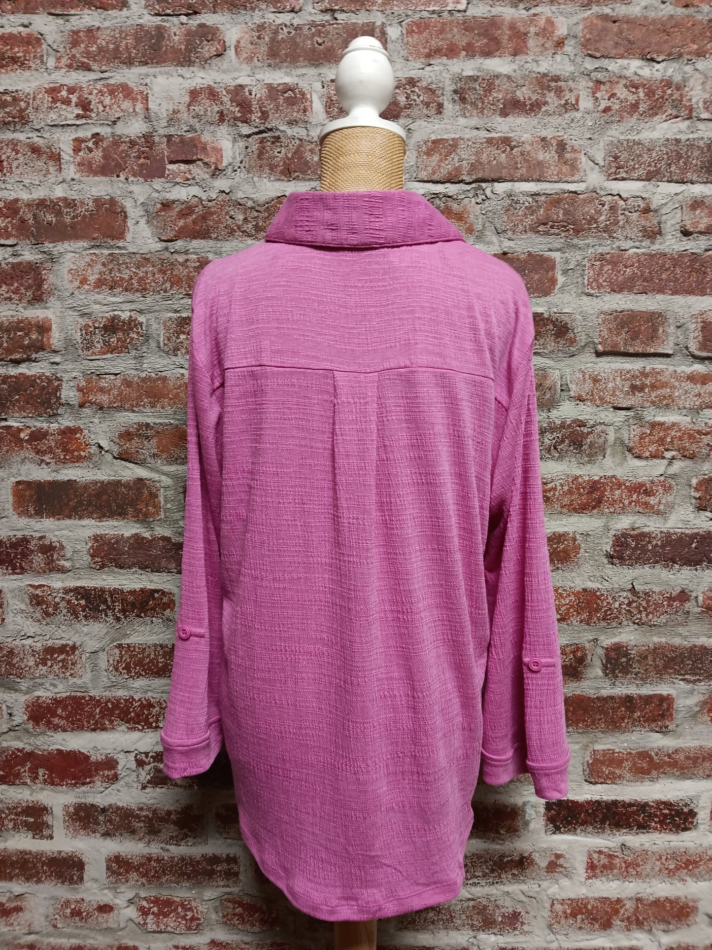 Raspberry Button Up Top With Front Pockets