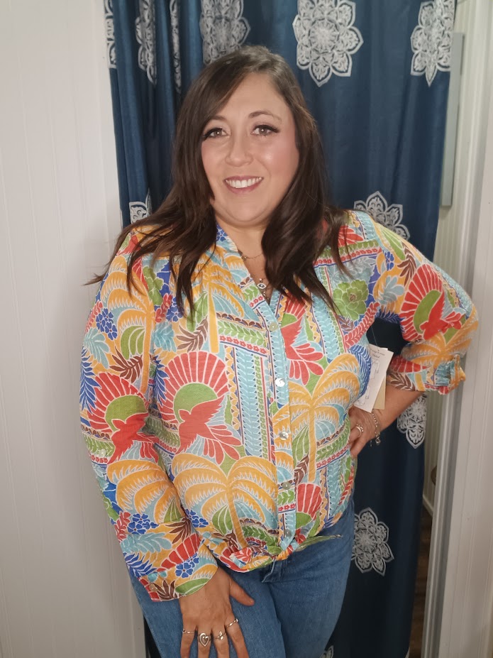 Royal Blue And Orange Floral Top