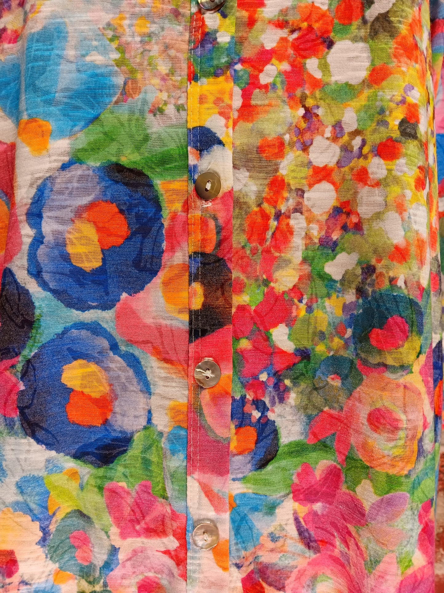 Multicolored Floral 3/4 Sleeve V-Neck Button Up Top