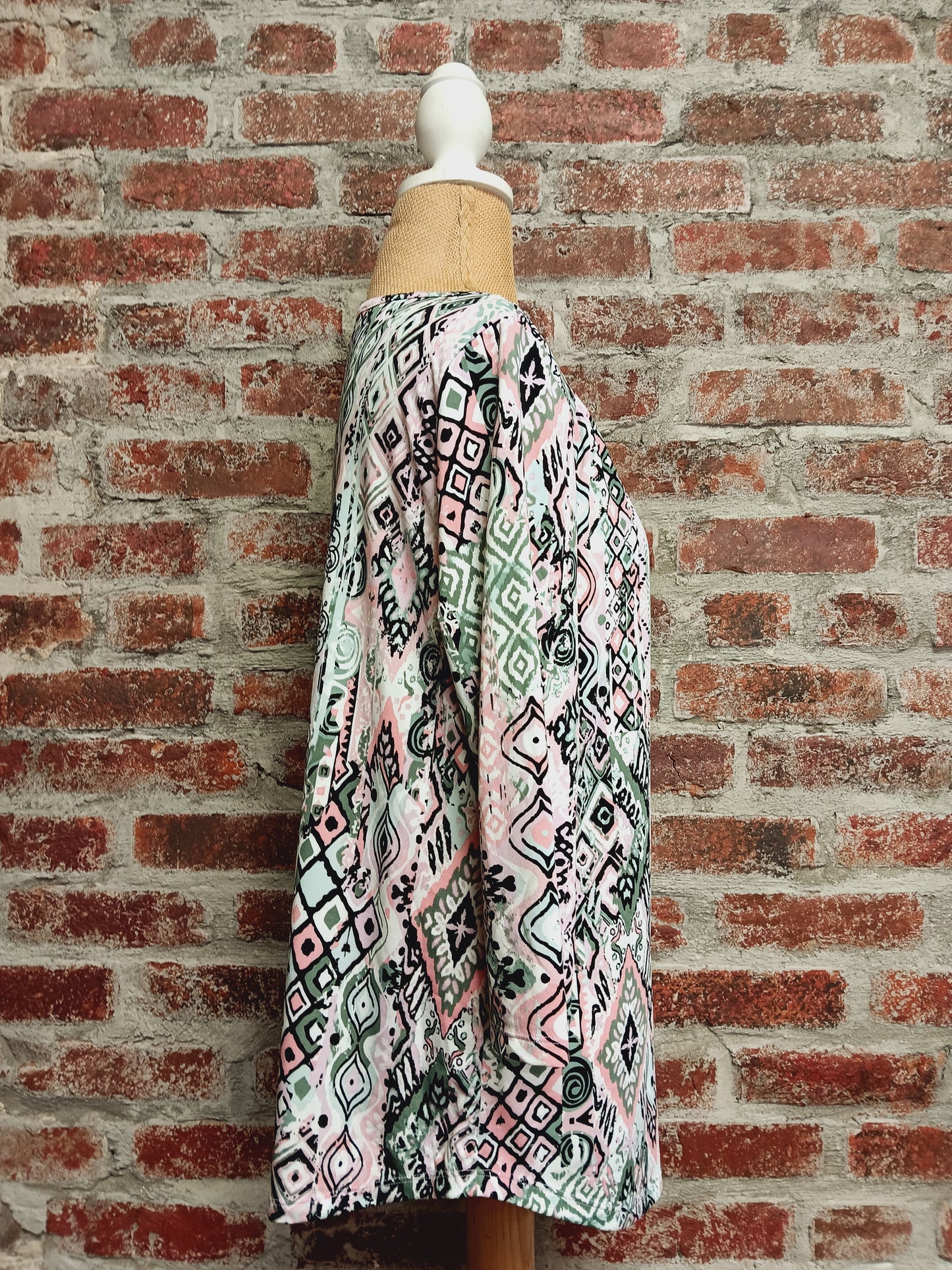 Pink Olive And Black Patterned Button Up V-Neck