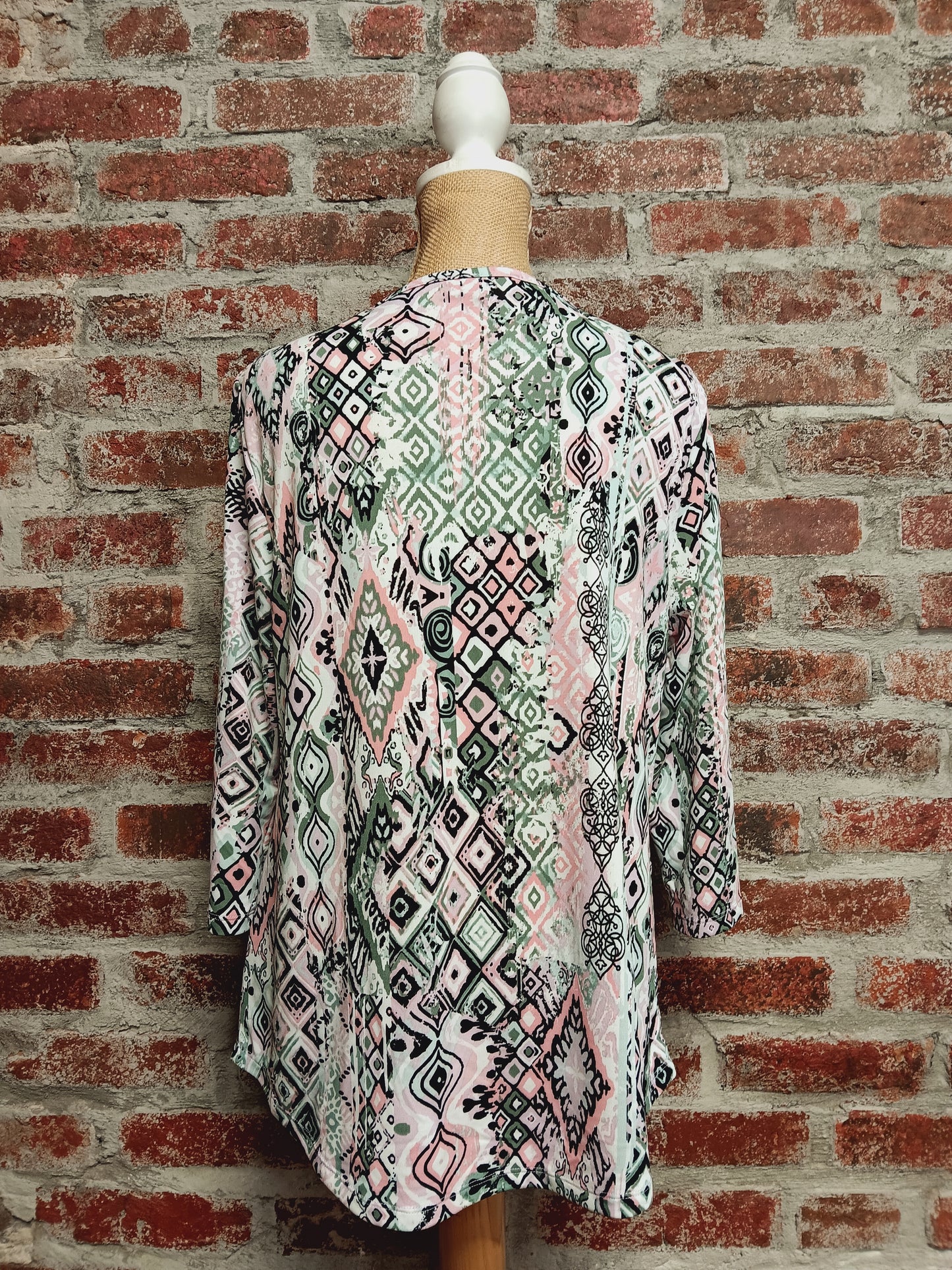 Pink Olive And Black Patterned Button Up V-Neck