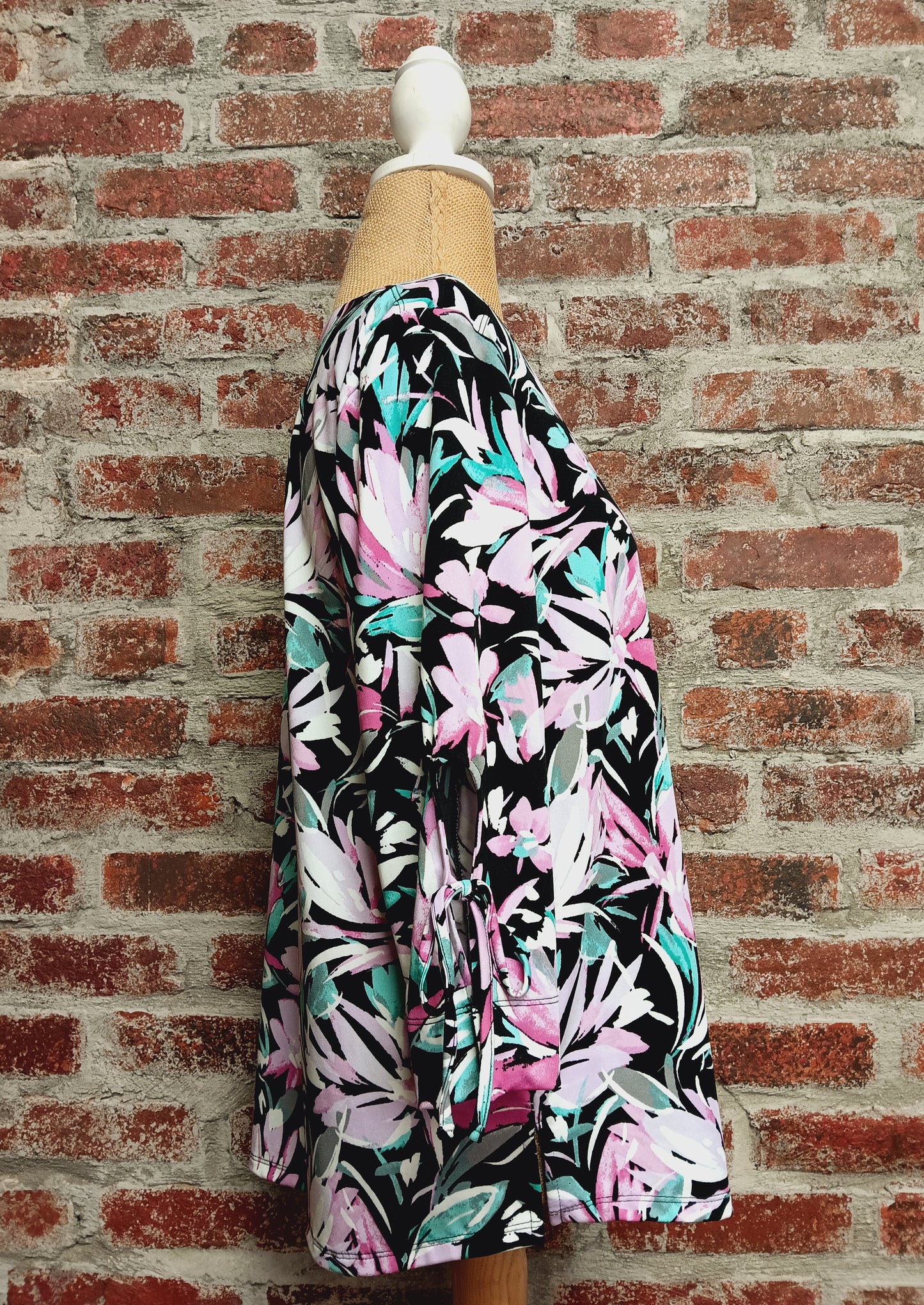 Pink, Black And Aqua Floral Print 3/4 Sleeve