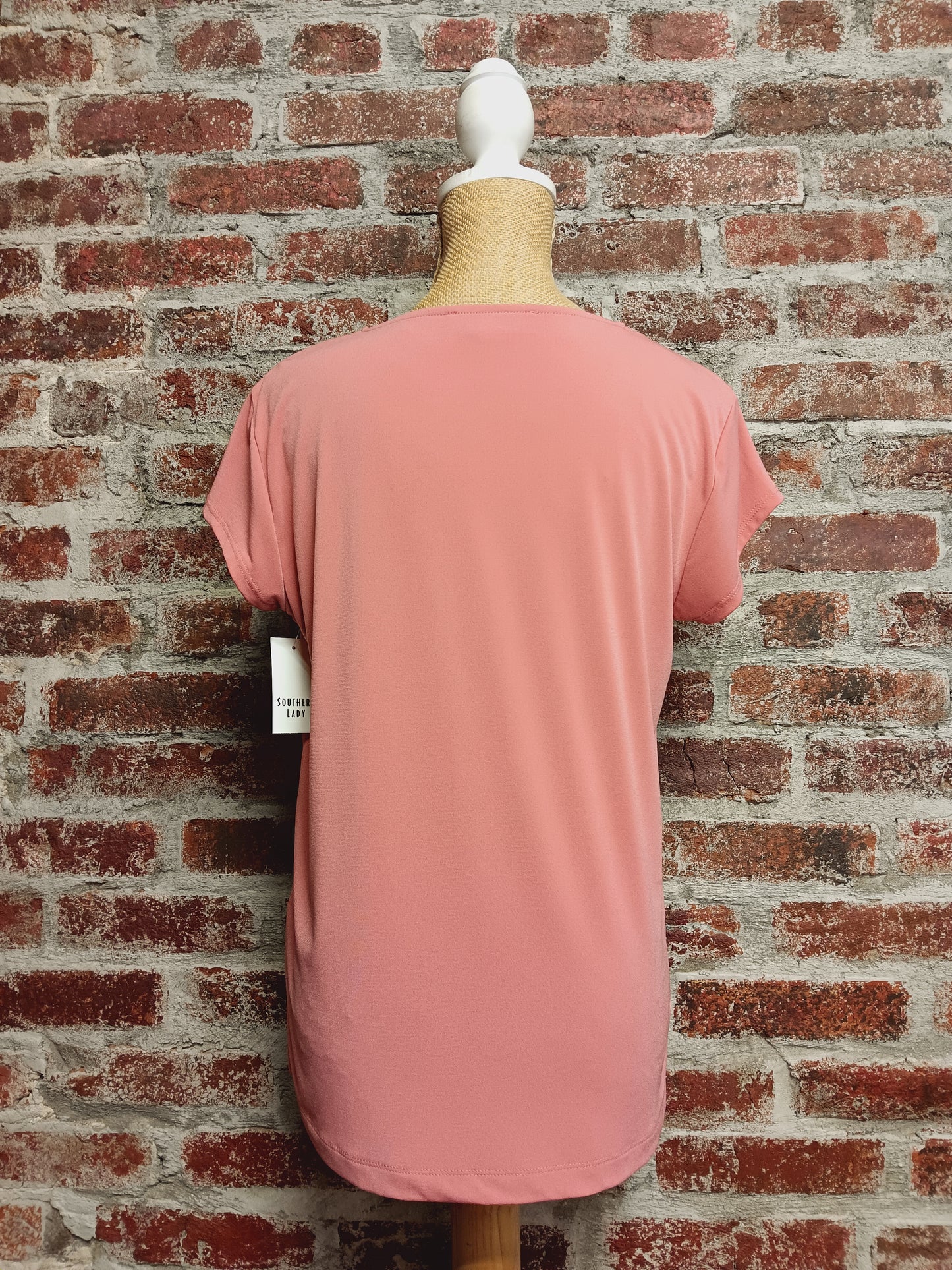 Coral Cap Sleeve Rhinestone Neckline Detail
