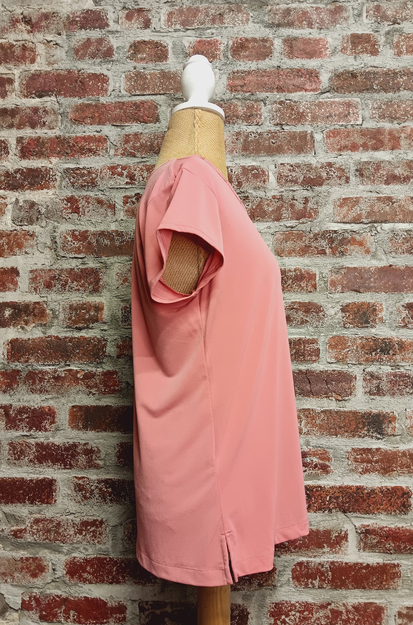 Coral Cap Sleeve Rhinestone Neckline Detail
