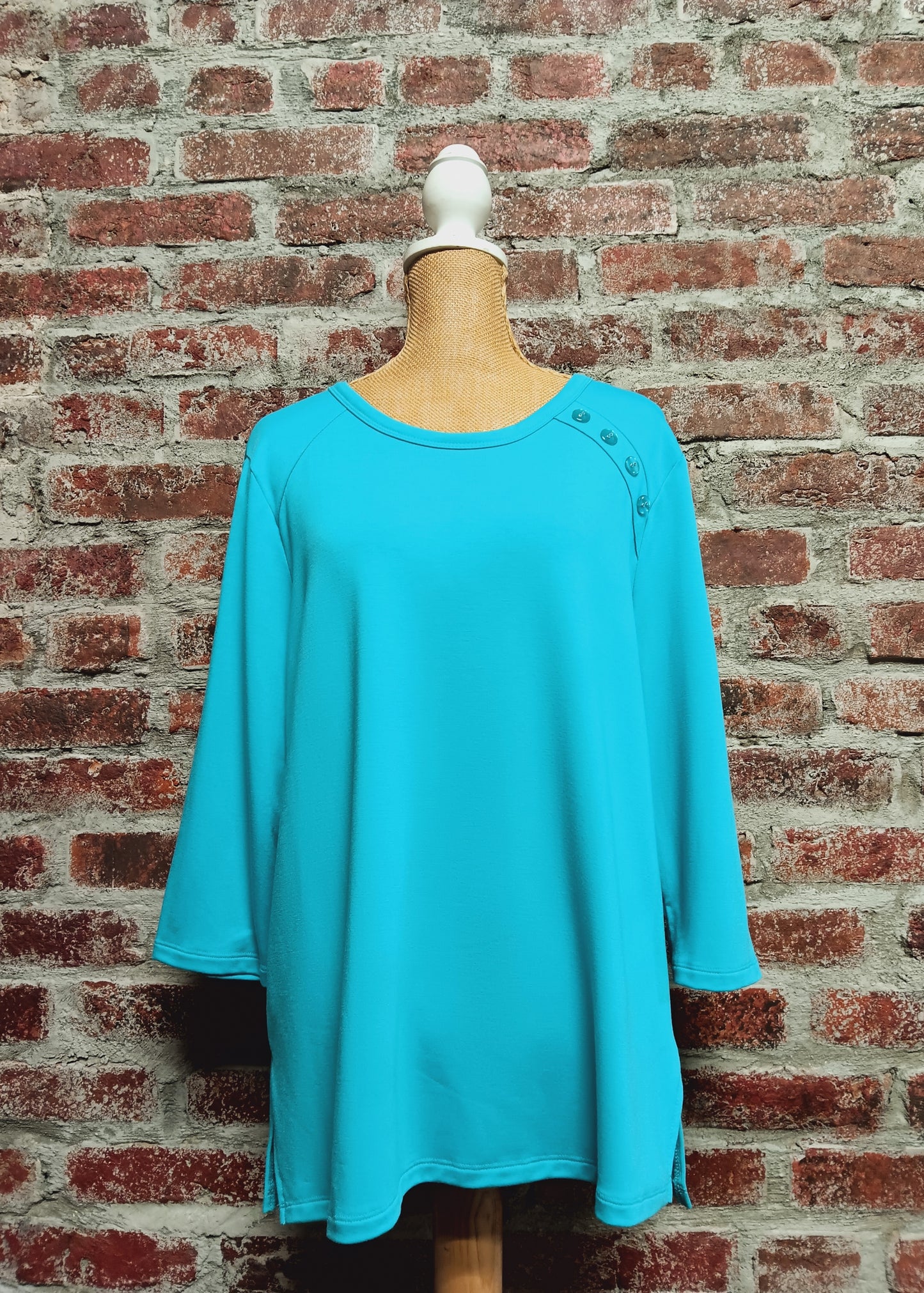 Aquamarine Solid 3/4 Sleeve Top Plus