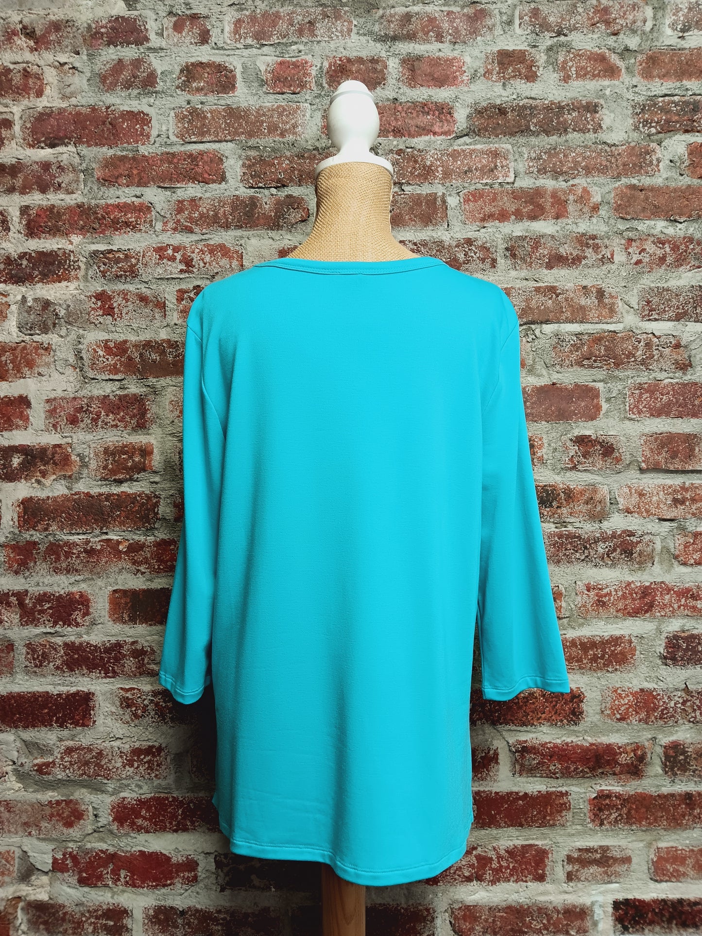 Aquamarine Solid 3/4 Sleeve Top Plus