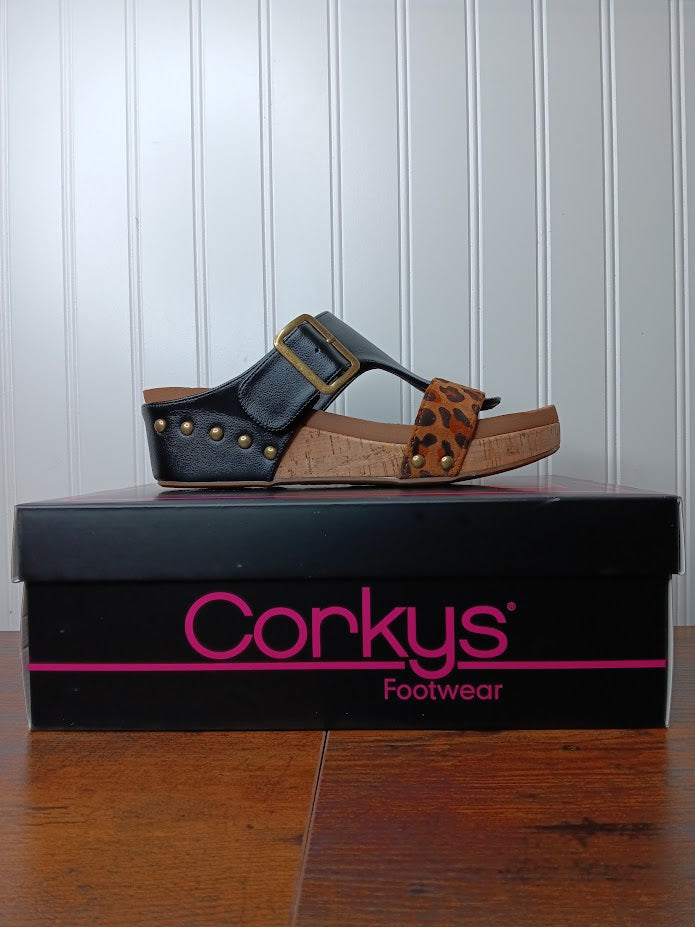 Top Secret Black And Leopard Combo Wedge