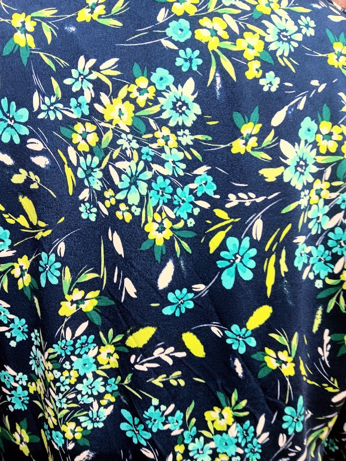 Navy/Turquoise Small Floral Open Front Jacket (Plus-Sized)