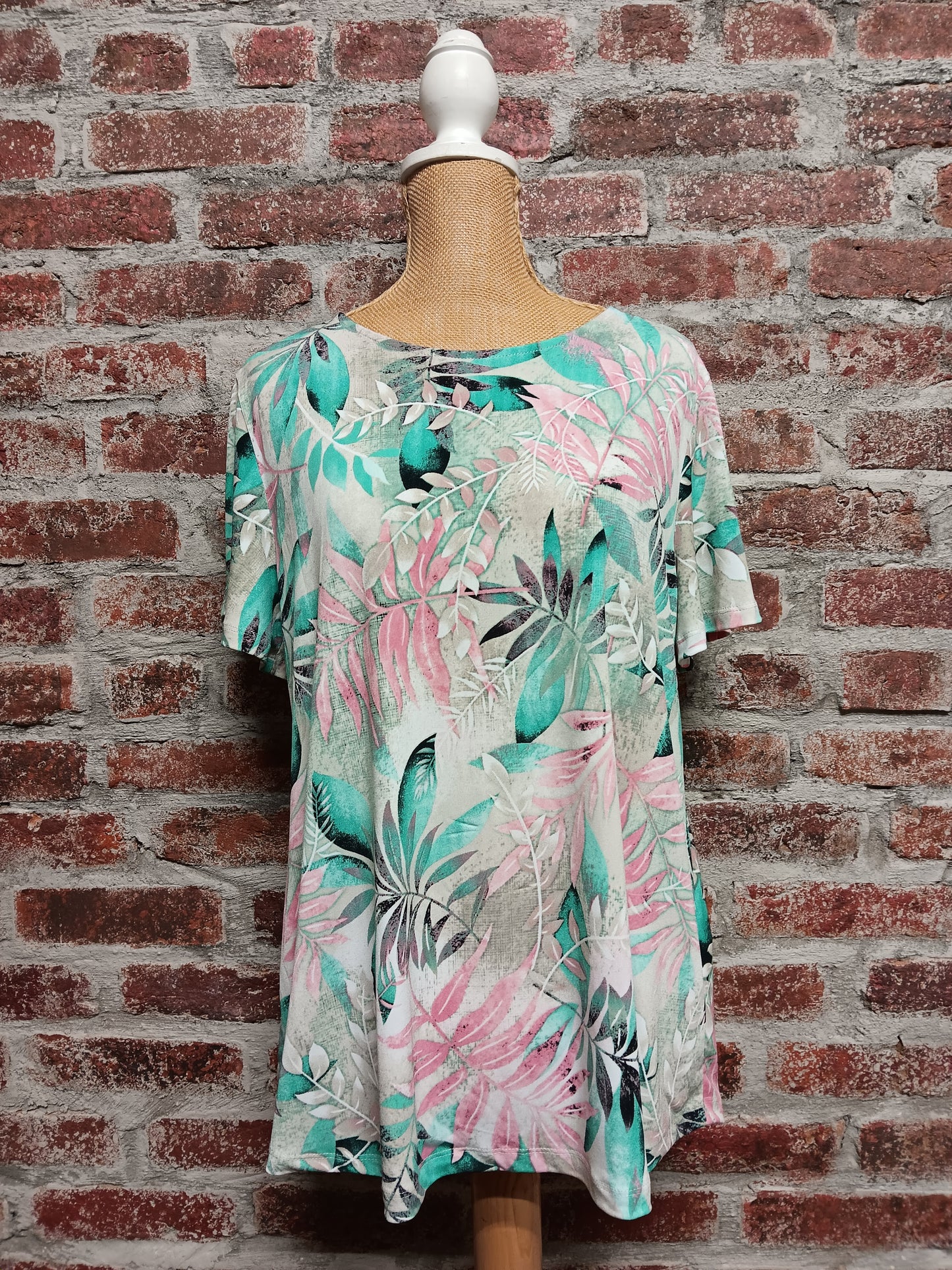 Pink /Green Tropical Leaf Print Top