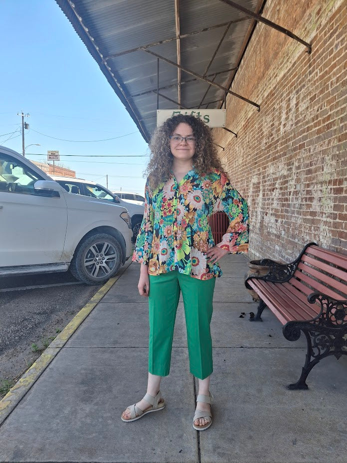 Bright Green Pull On Crop Pant