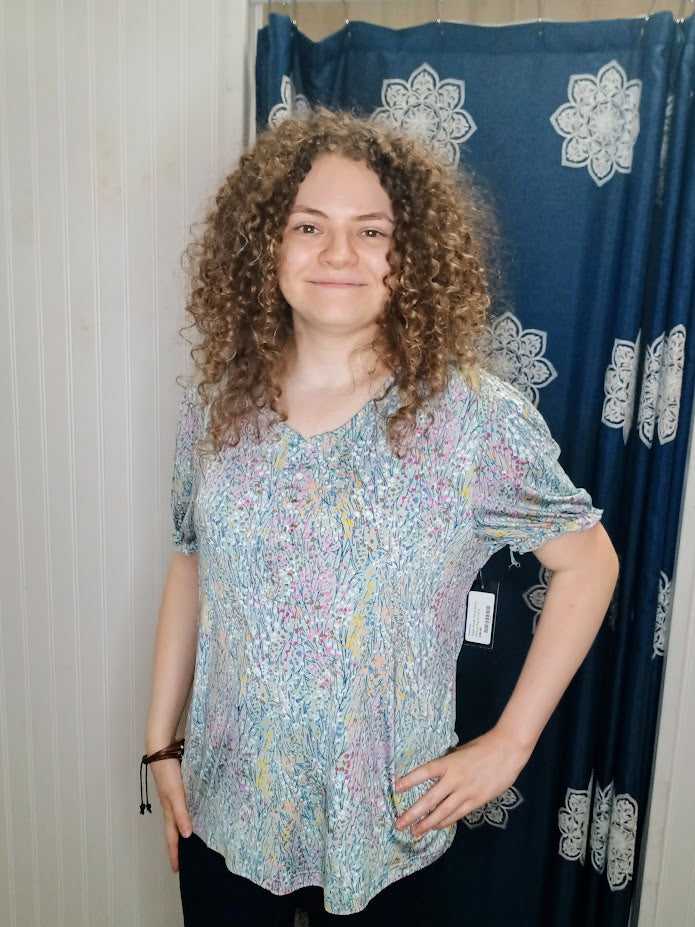 Sage Small Floral Short Sleeve Top