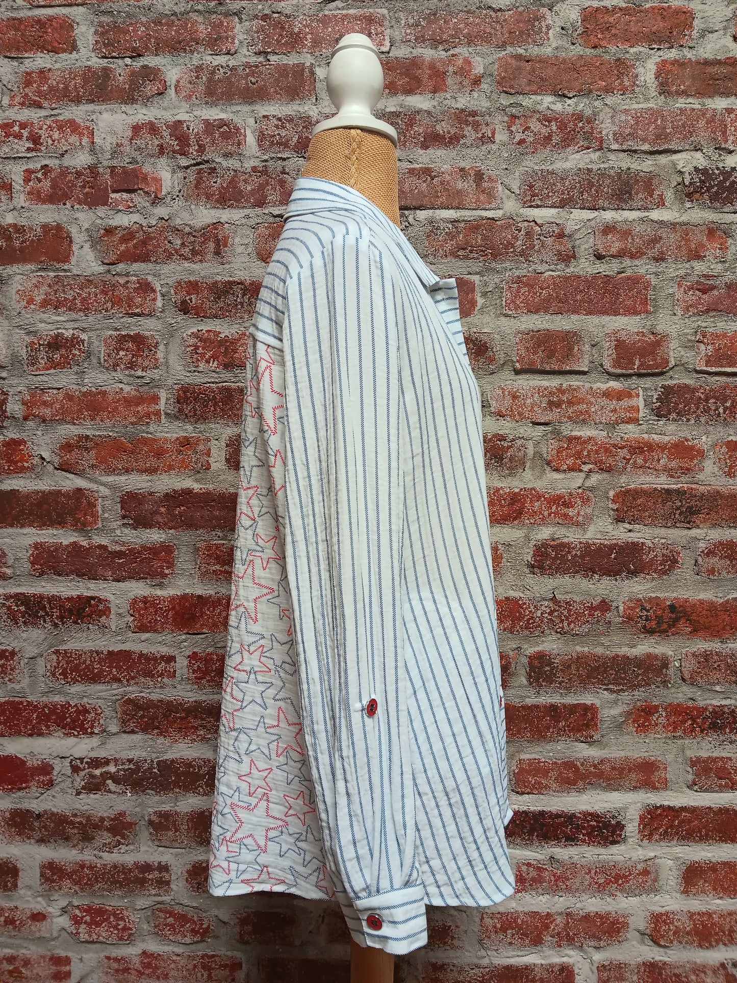 Patriotic Long Sleeve Hi Lo Button with Sequin Pocket Top