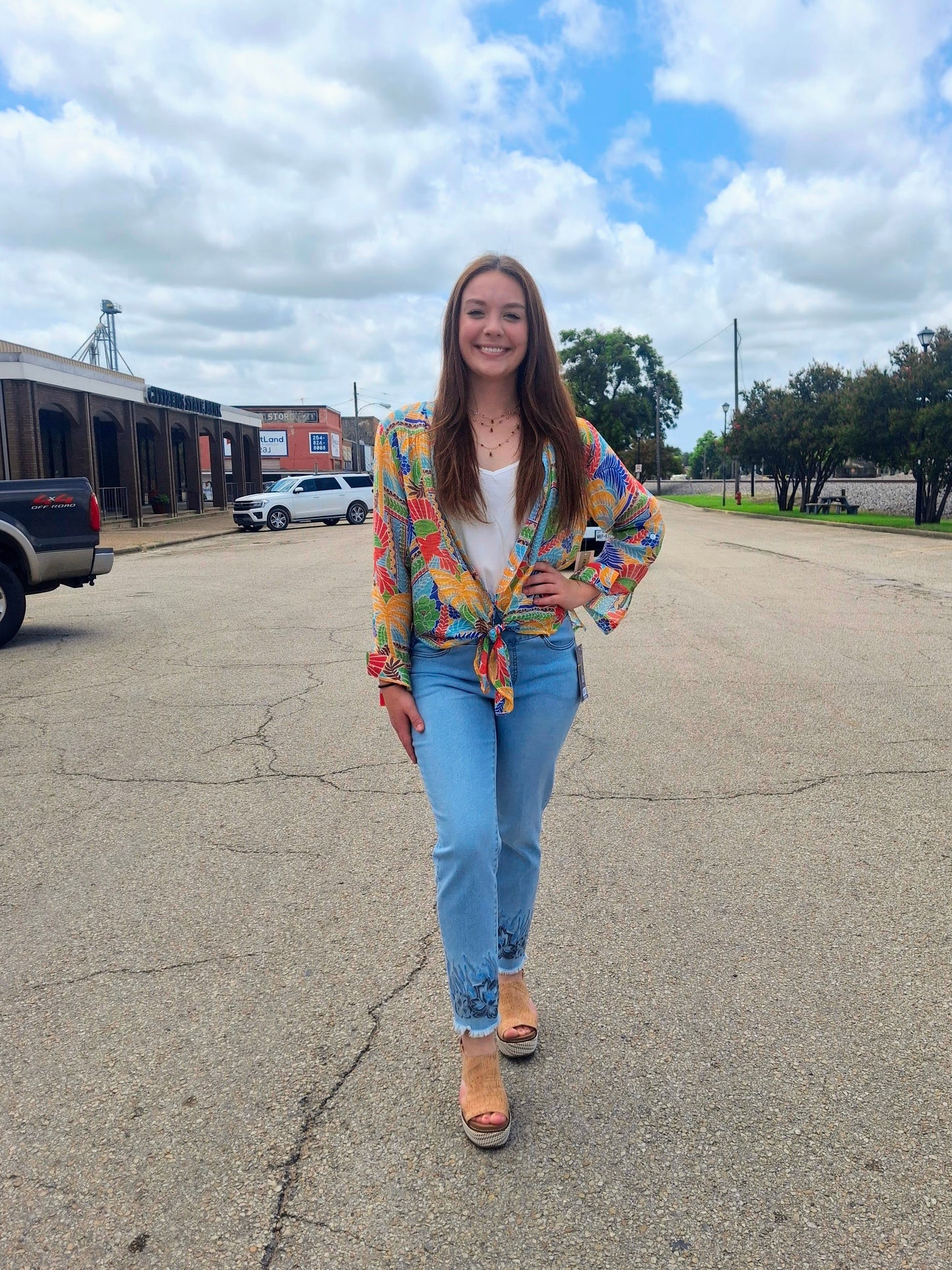 Royal Blue And Orange Floral Top