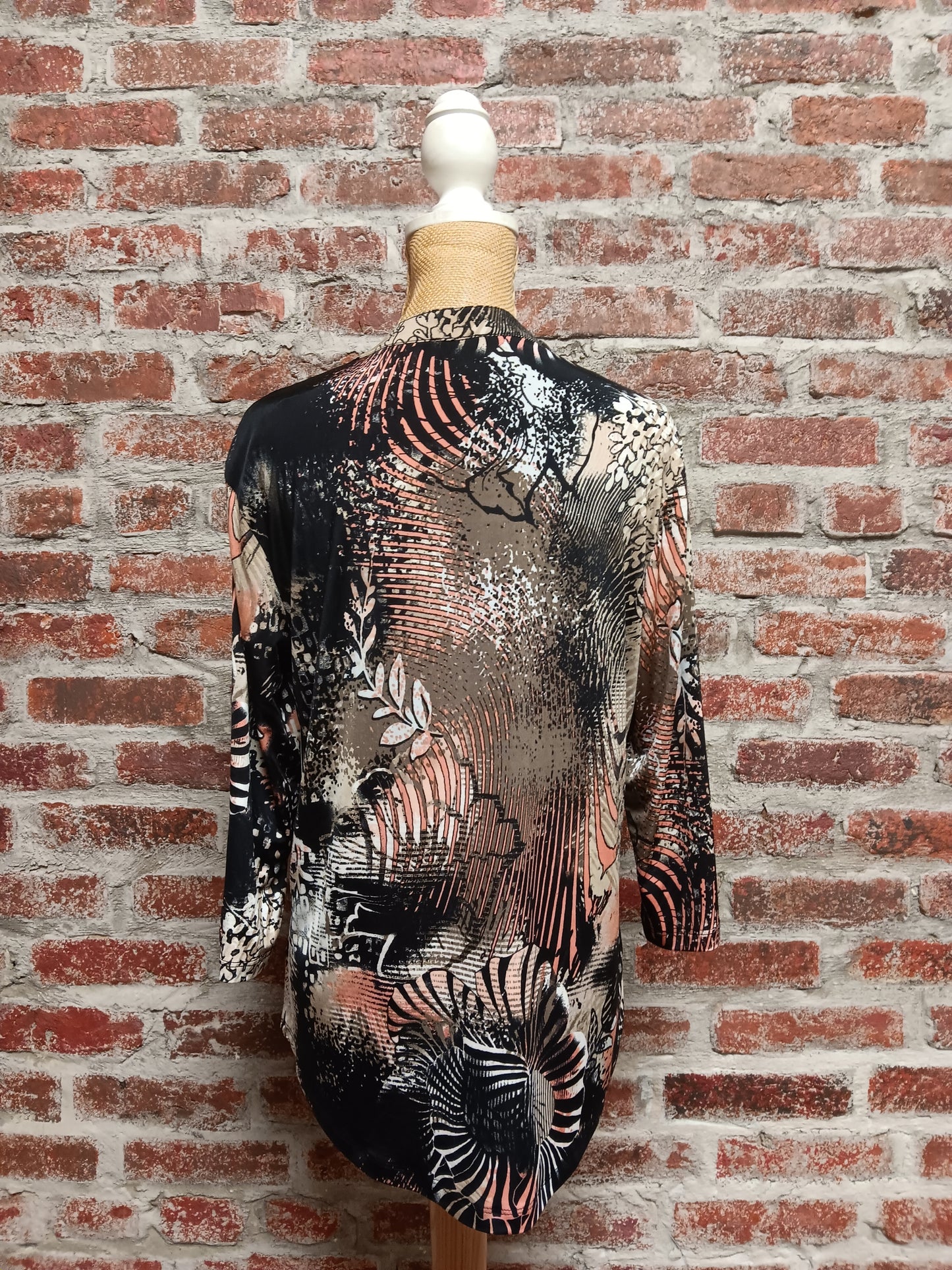Brown Black Small Floral Leaf Print 3/4 Sleeve Plus Size