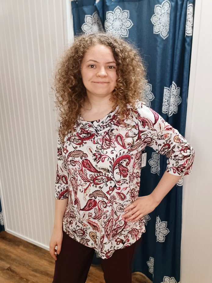Paisley 3/4 Sleeve Pull On Top