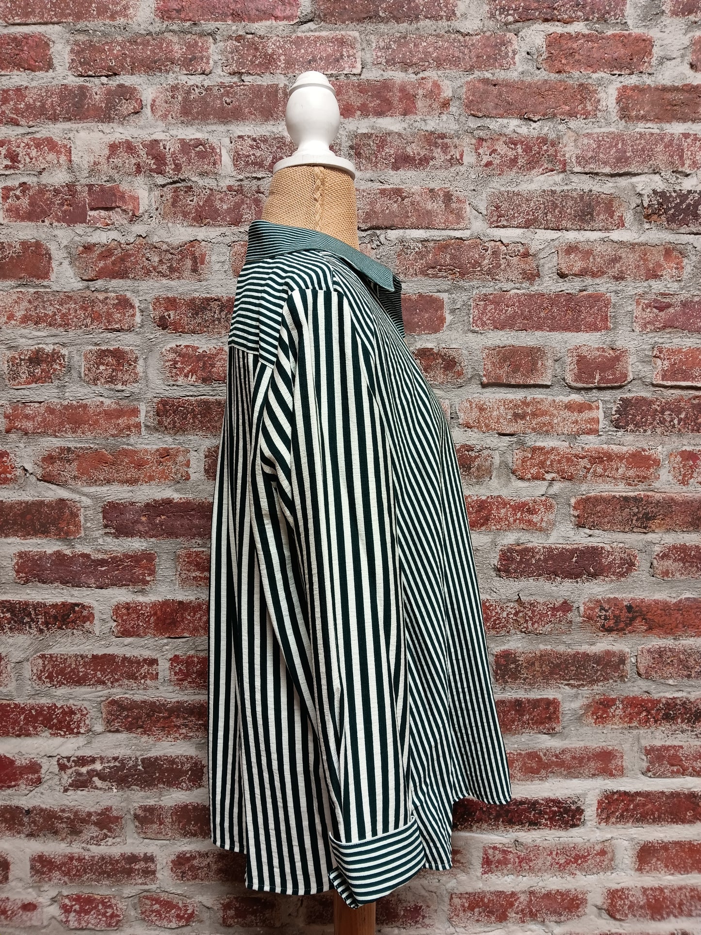 Striped Dark Green L/S Button Up Shirt
