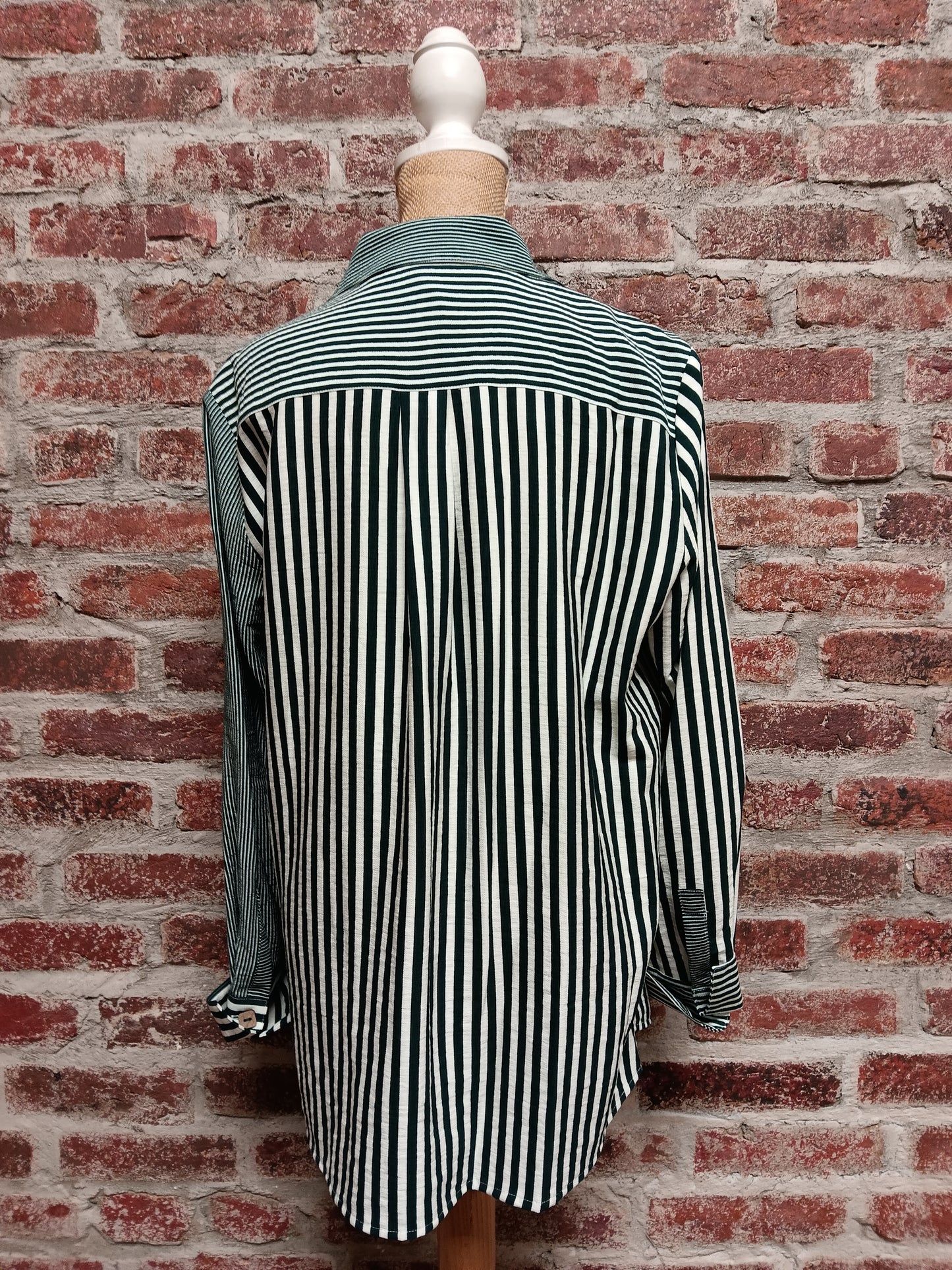 Striped Dark Green L/S Button Up Shirt