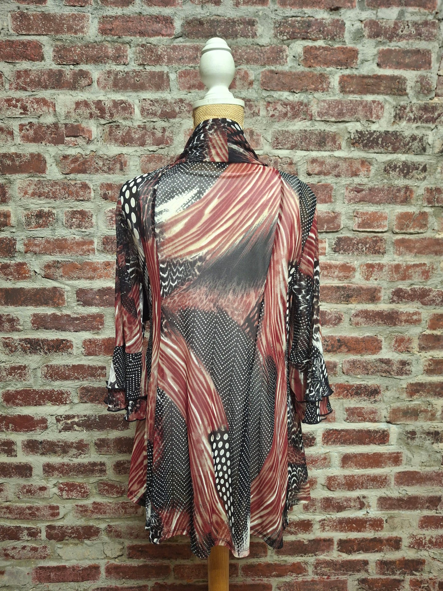 Burgundy Multi Patterned 3/4 Sleeve Mesh Jacket