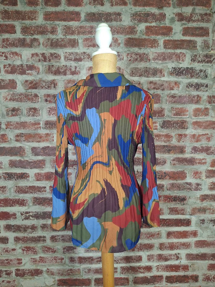 Multicolored Abstract Button Up L/S Blouse