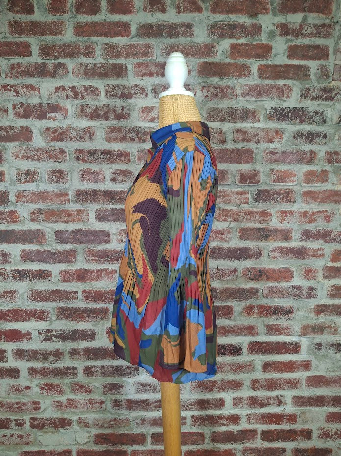 Multicolored Abstract Button Up L/S Blouse