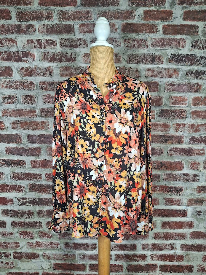Black Autumn Floral Button Up Shirt