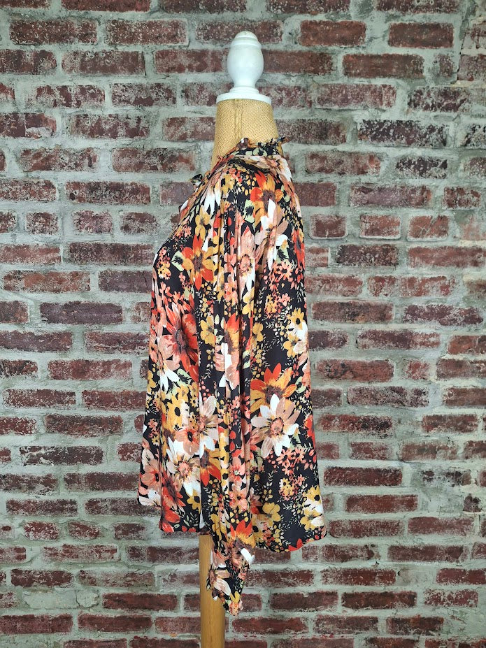 Black Autumn Floral Button Up Shirt
