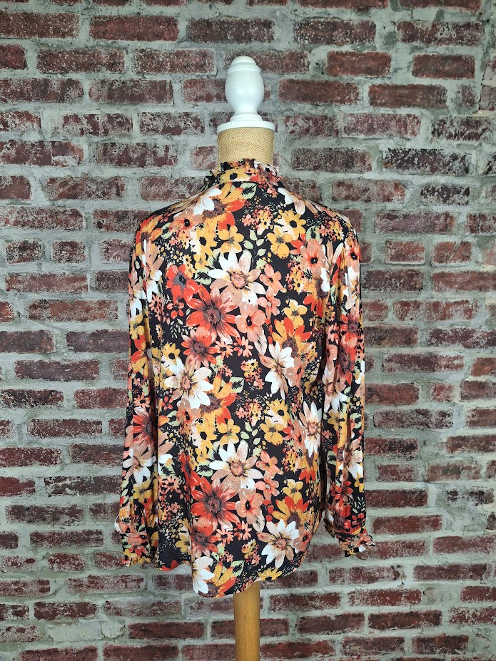 Black Autumn Floral Button Up Shirt