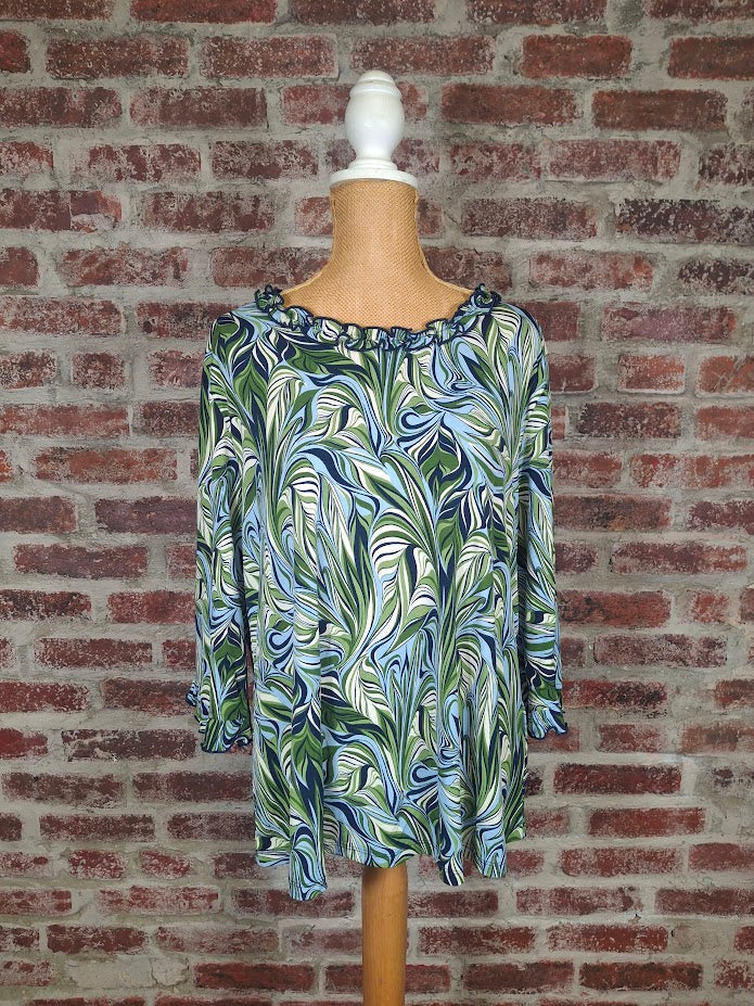 Moss and Blue Ruffle Top