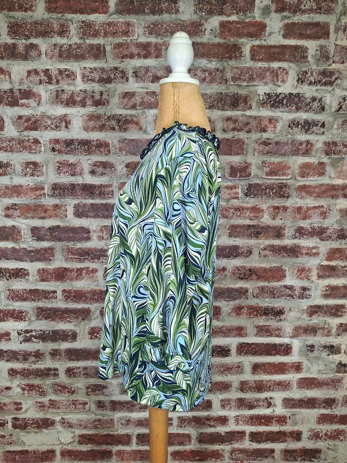 Moss and Blue Ruffle Top