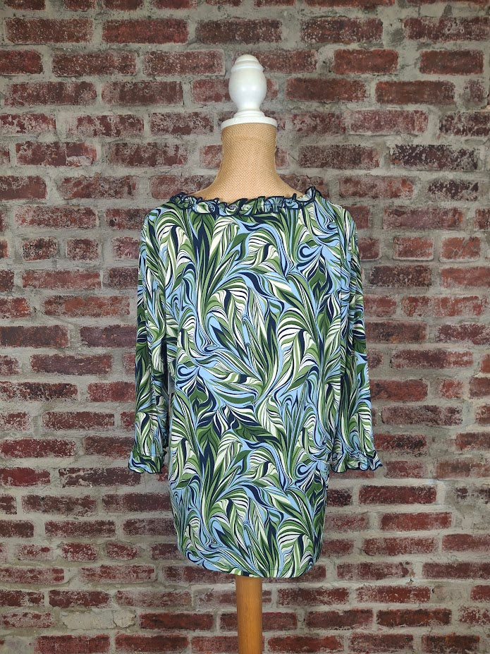 Moss and Blue Ruffle Top