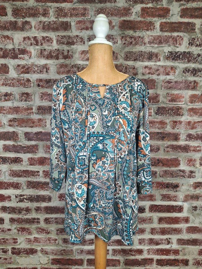 Olive Clay Mint Paisley Top