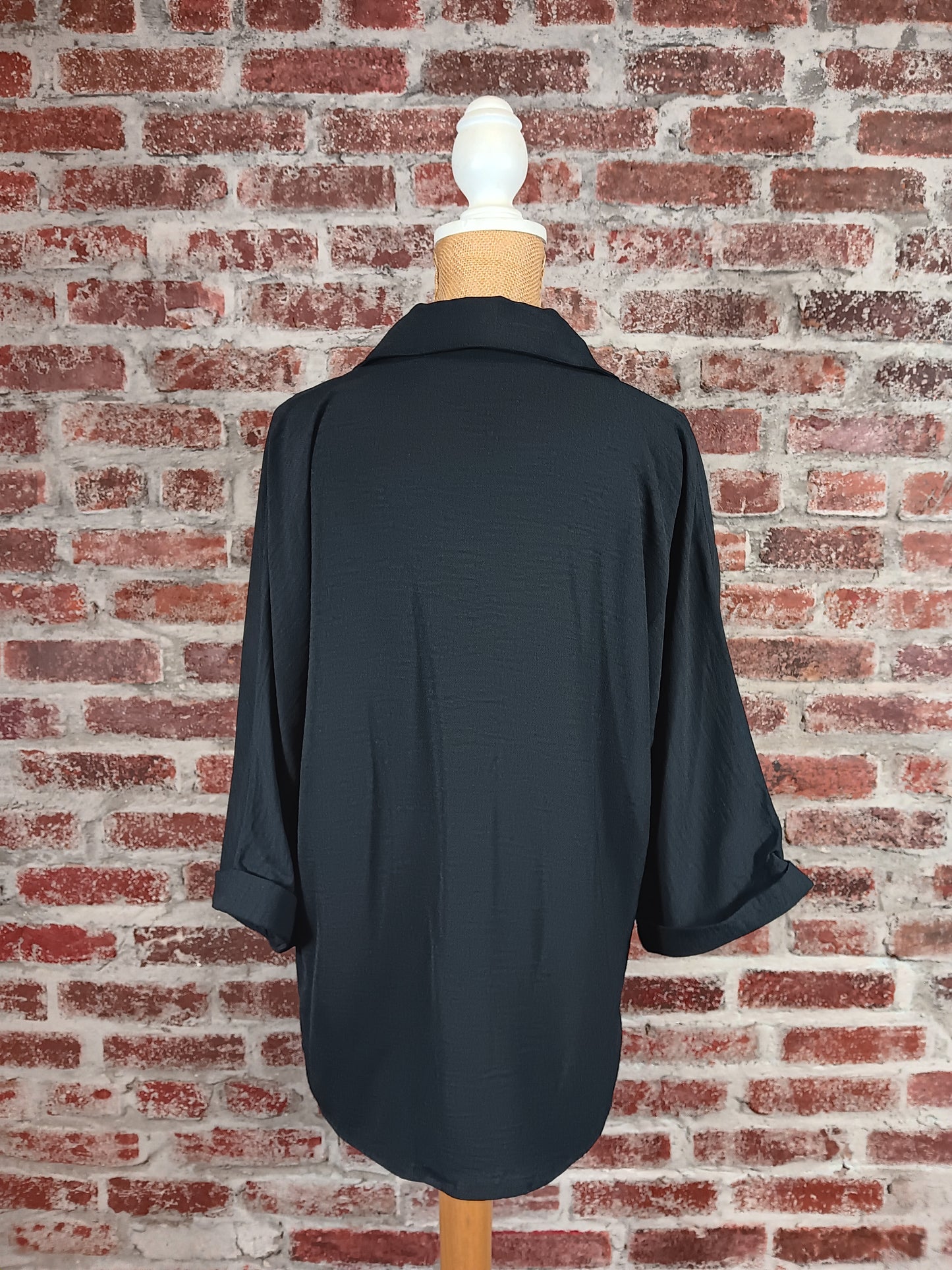 Black Turn Up Cuff 3/4 SLV Shirt