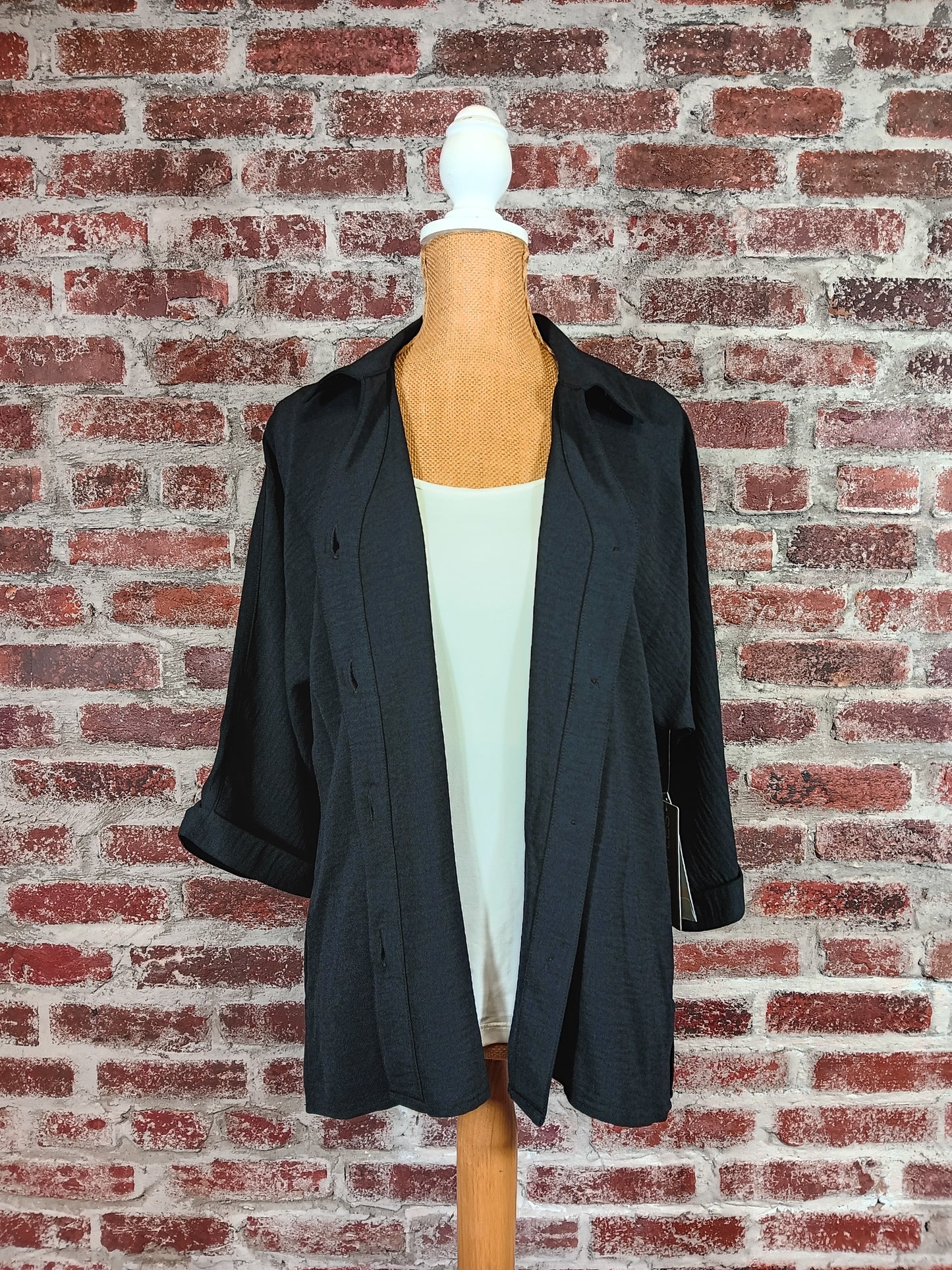Black Turn Up Cuff 3/4 SLV Shirt