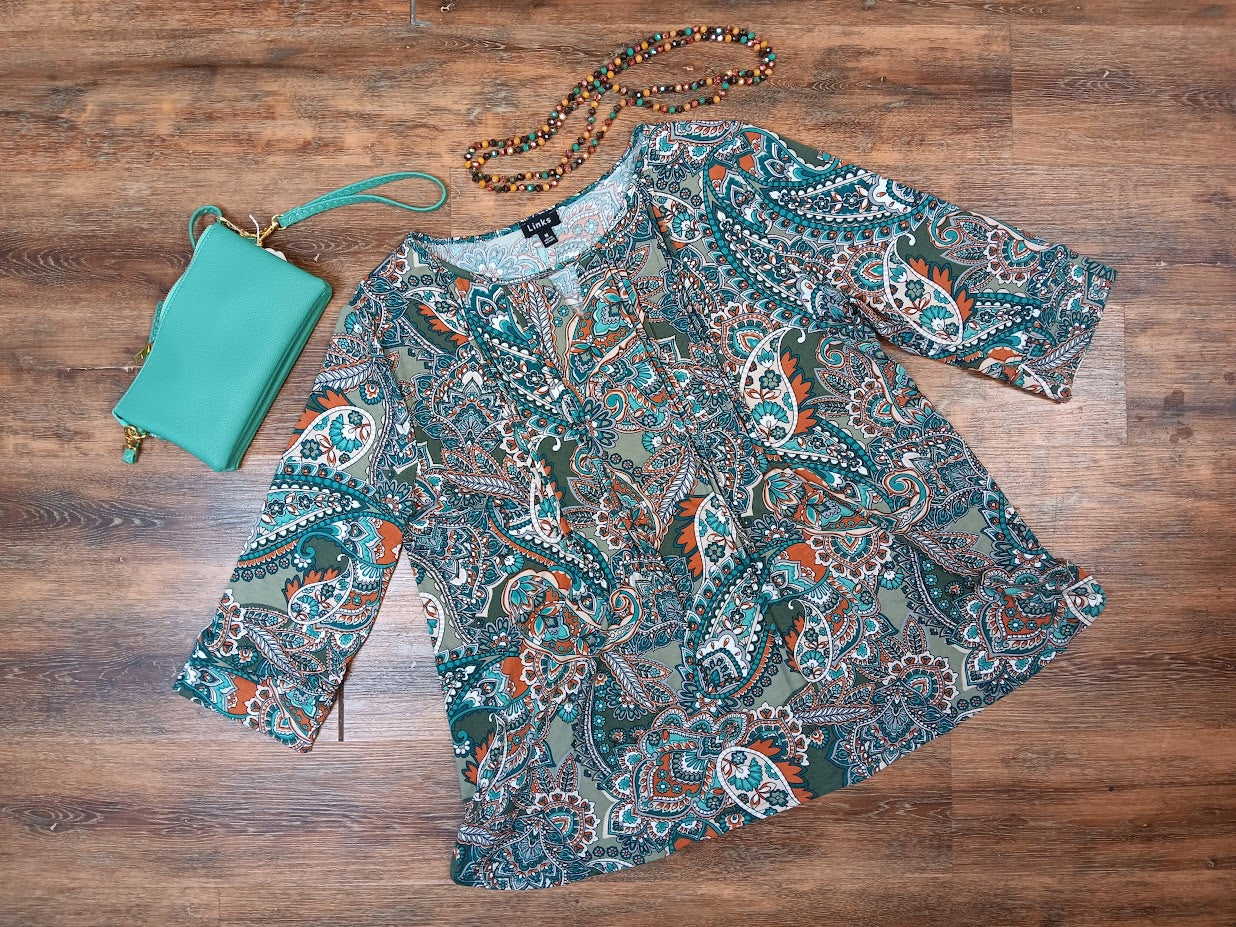 Olive Clay Mint Paisley Top