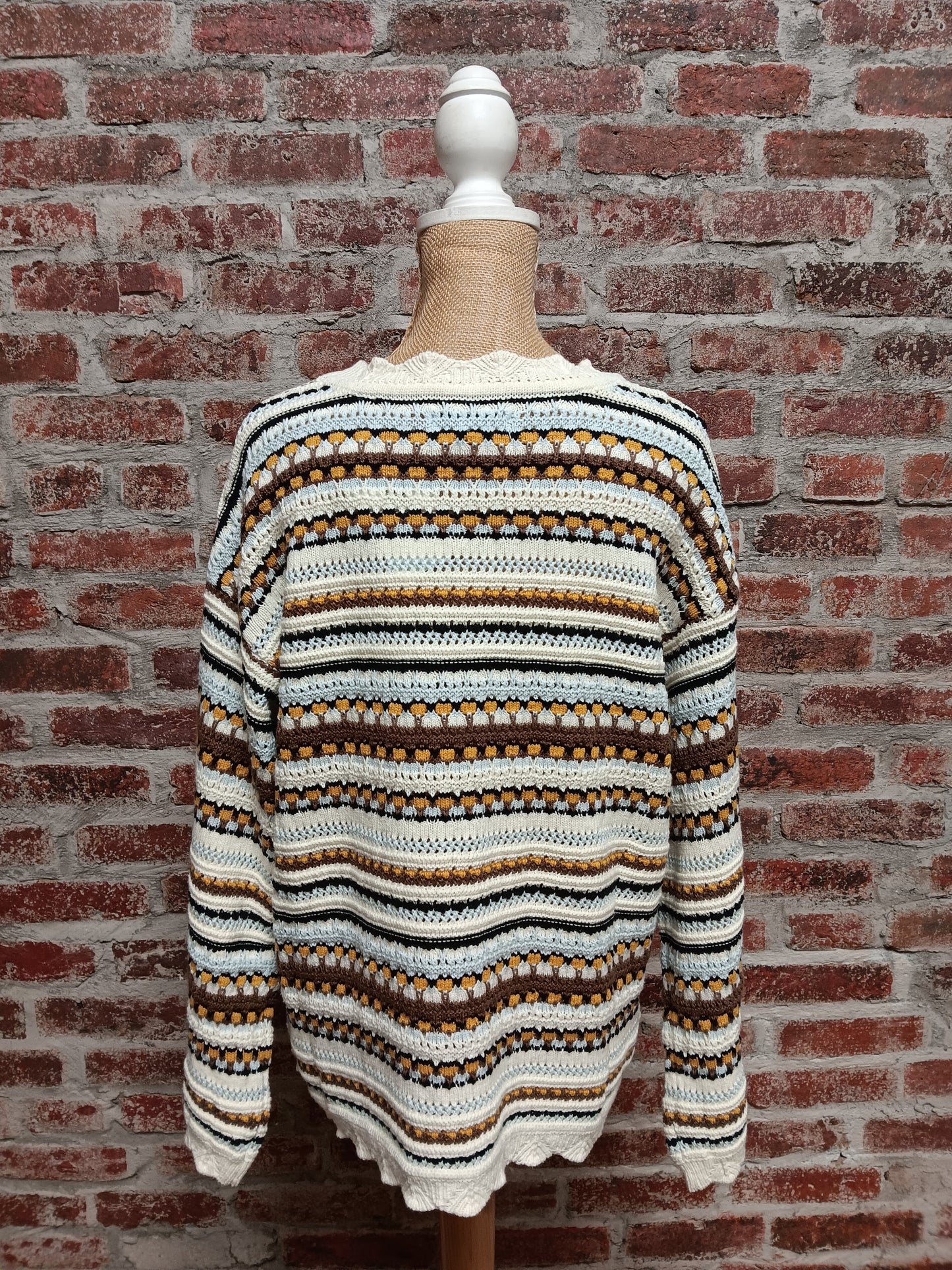 Cream and Brown L/S Pullover Sweater