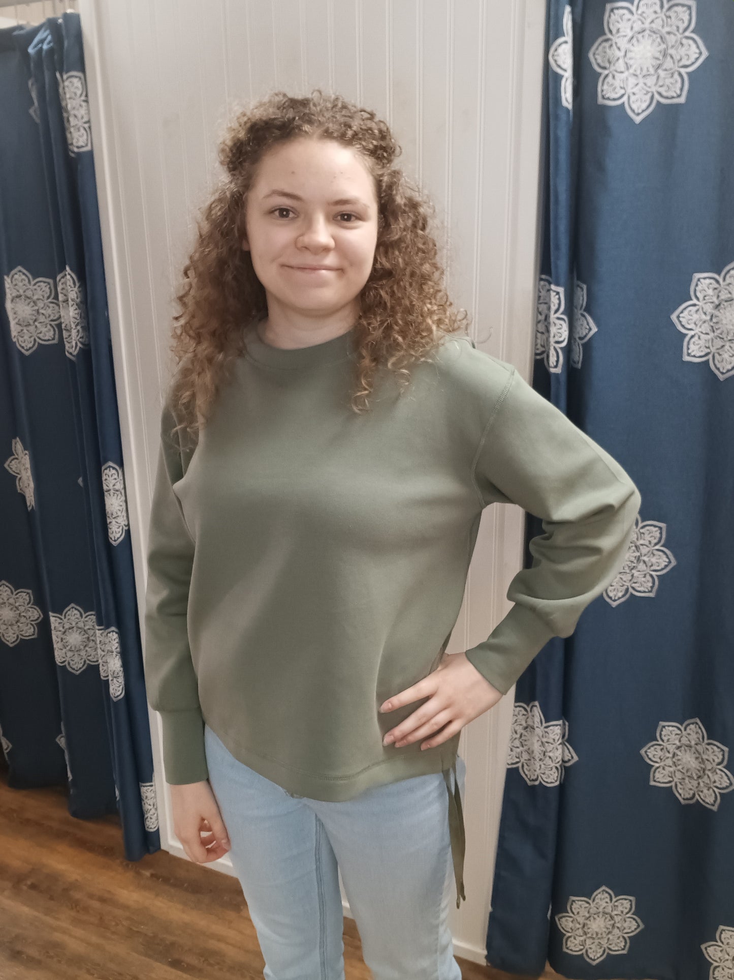 Sage L/S Knit Drawstring Sweatshirt