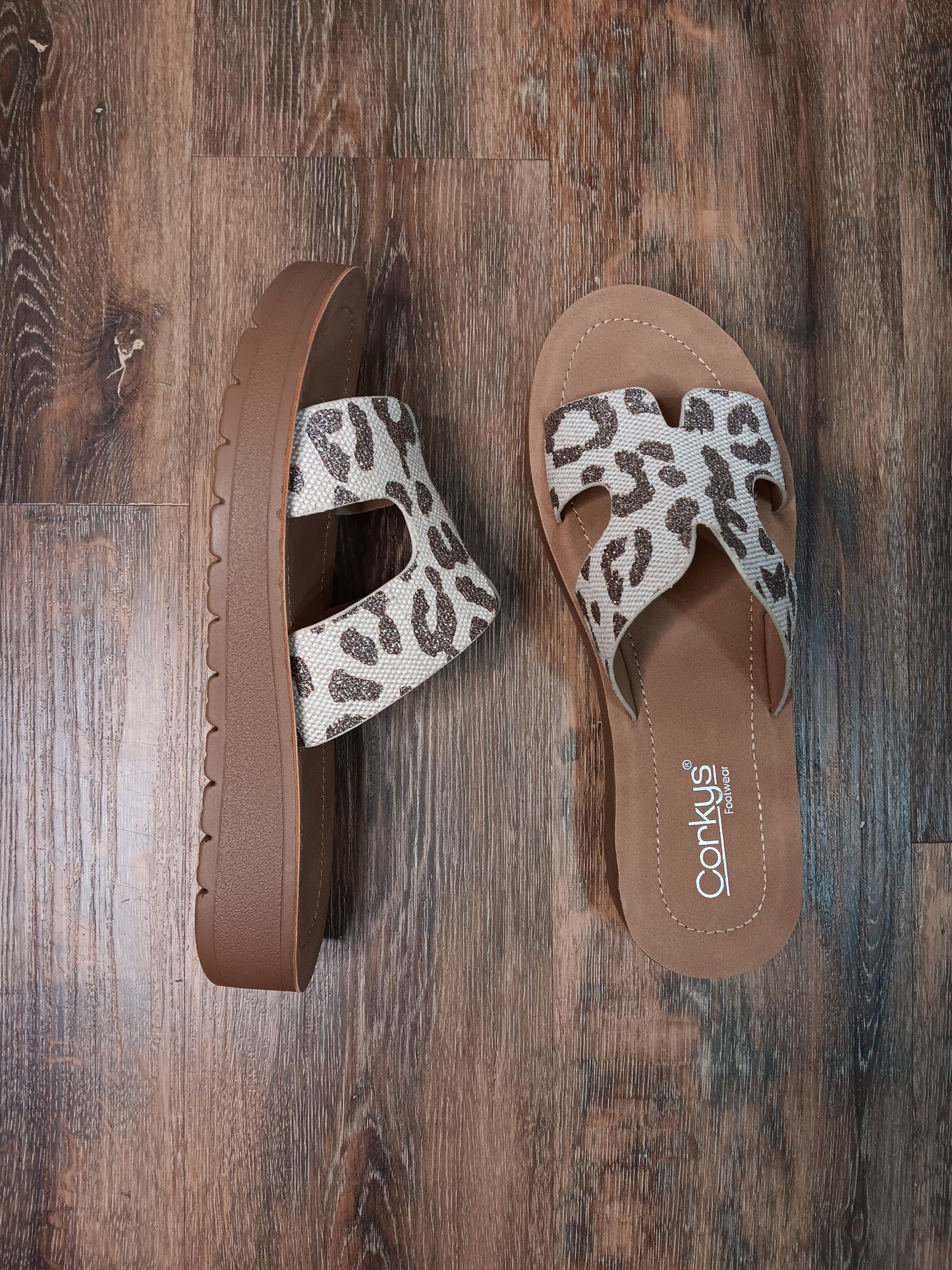 Hold Please Tan Leopard Sparkle Sandal