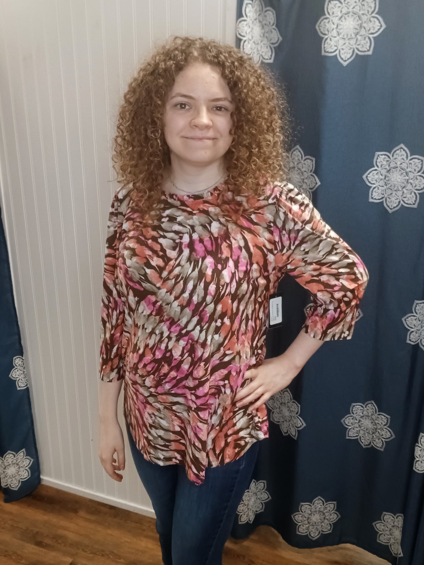 Peach and Hickory 3/4 Sleeve Top