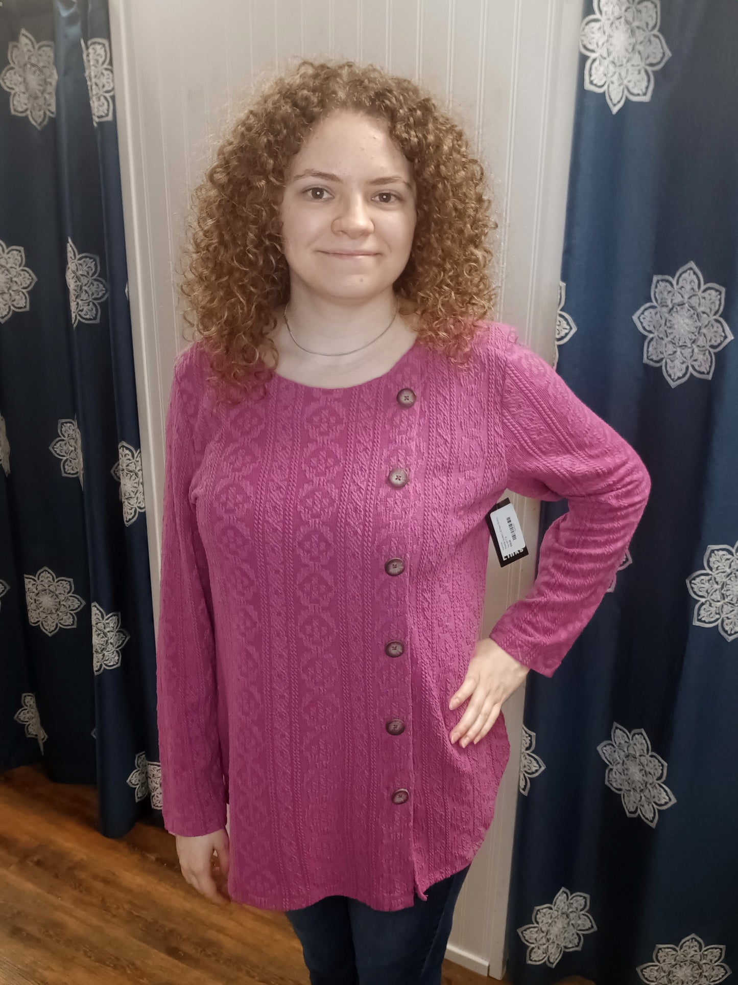 Rosetta Quilted L/S Faux Button Top