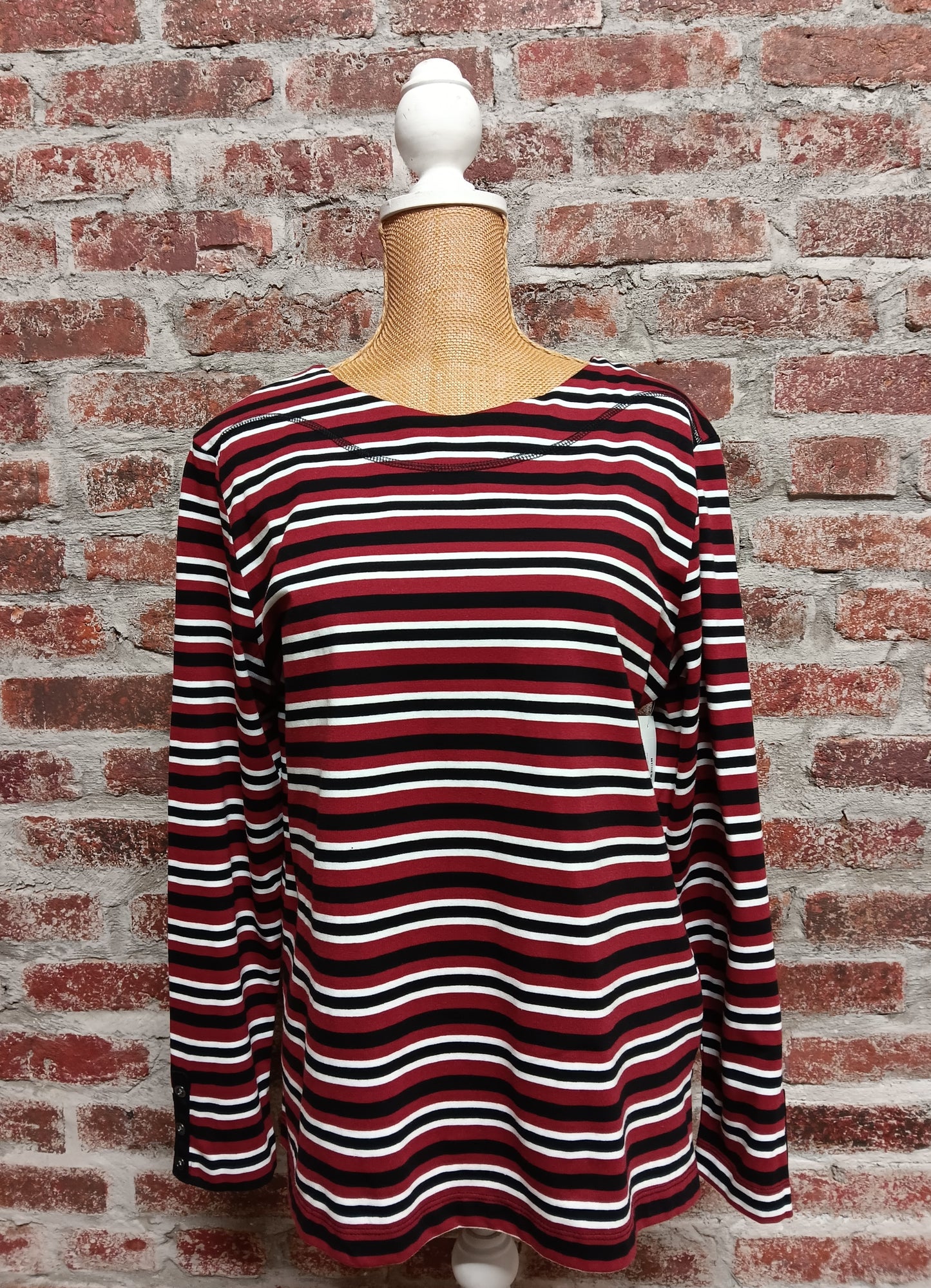 Red Black White Striped Long Sleeve T-Shirt
