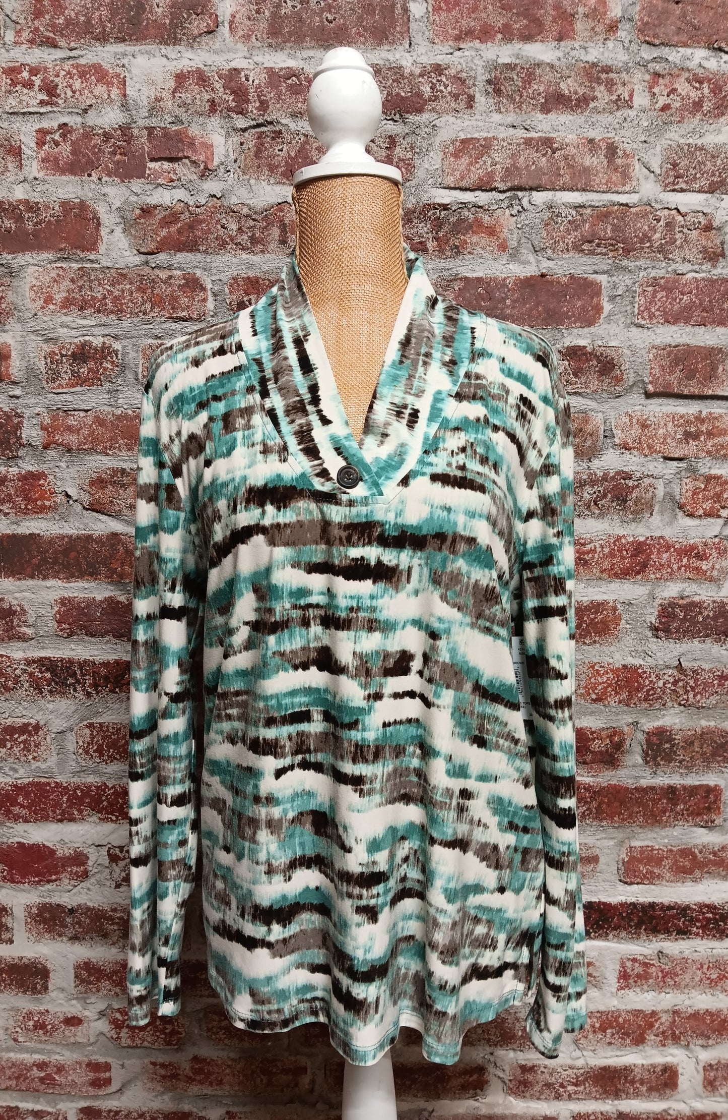 Long Sleeve Aqua / Brown Striped Top