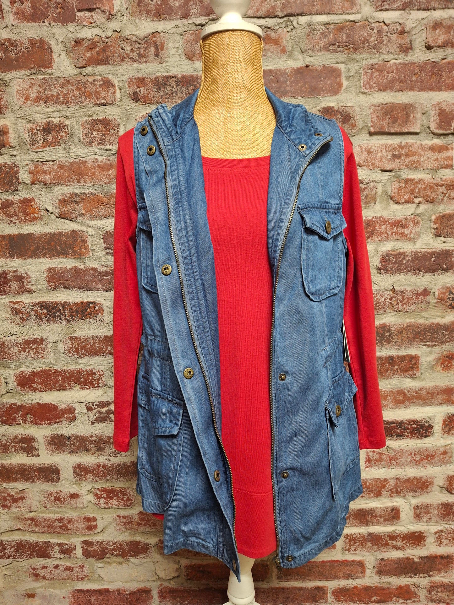 Washed Denim Drawstring Vest