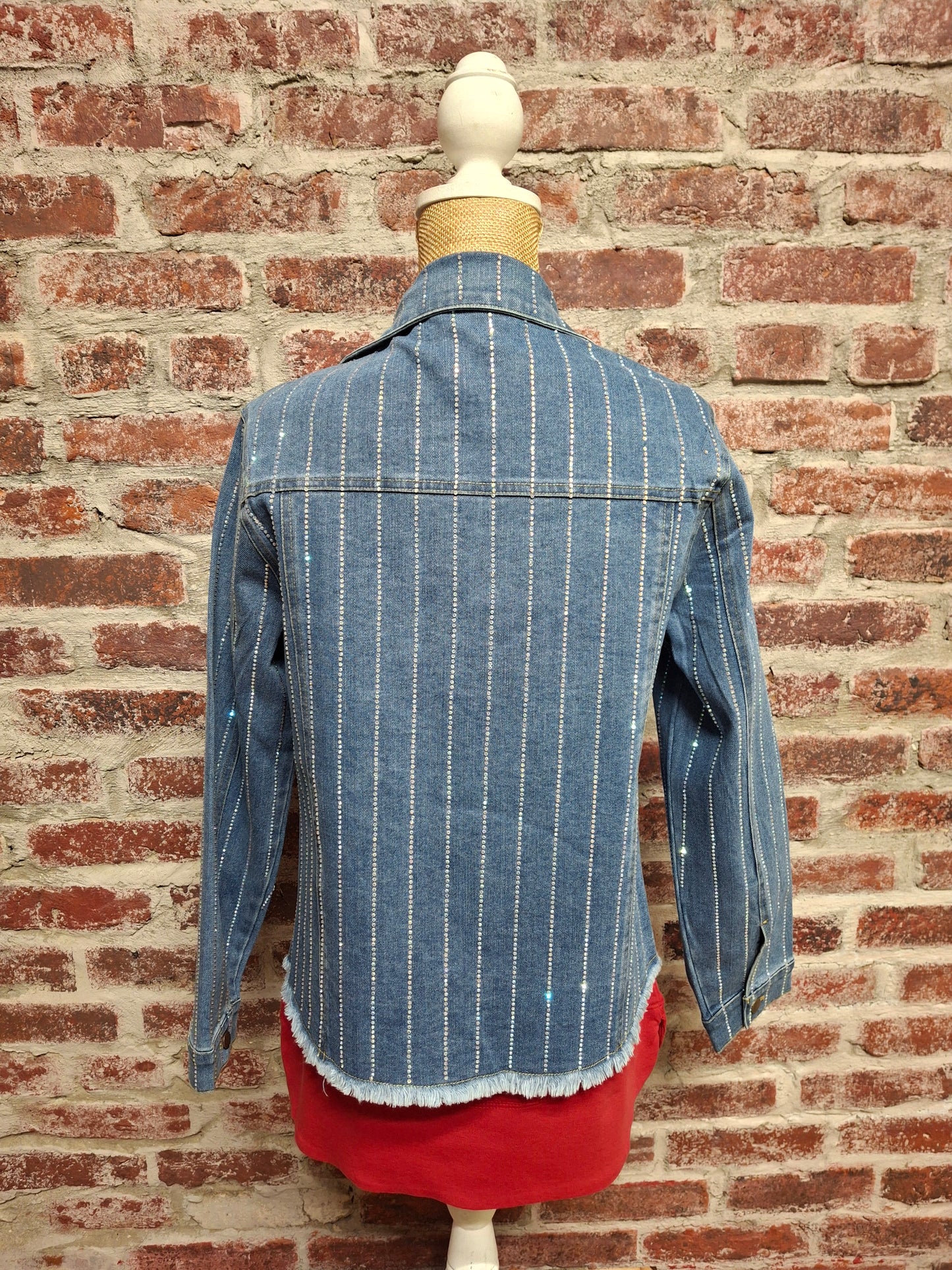 Rhinestone Studded Denim Jacket With Fray Hem