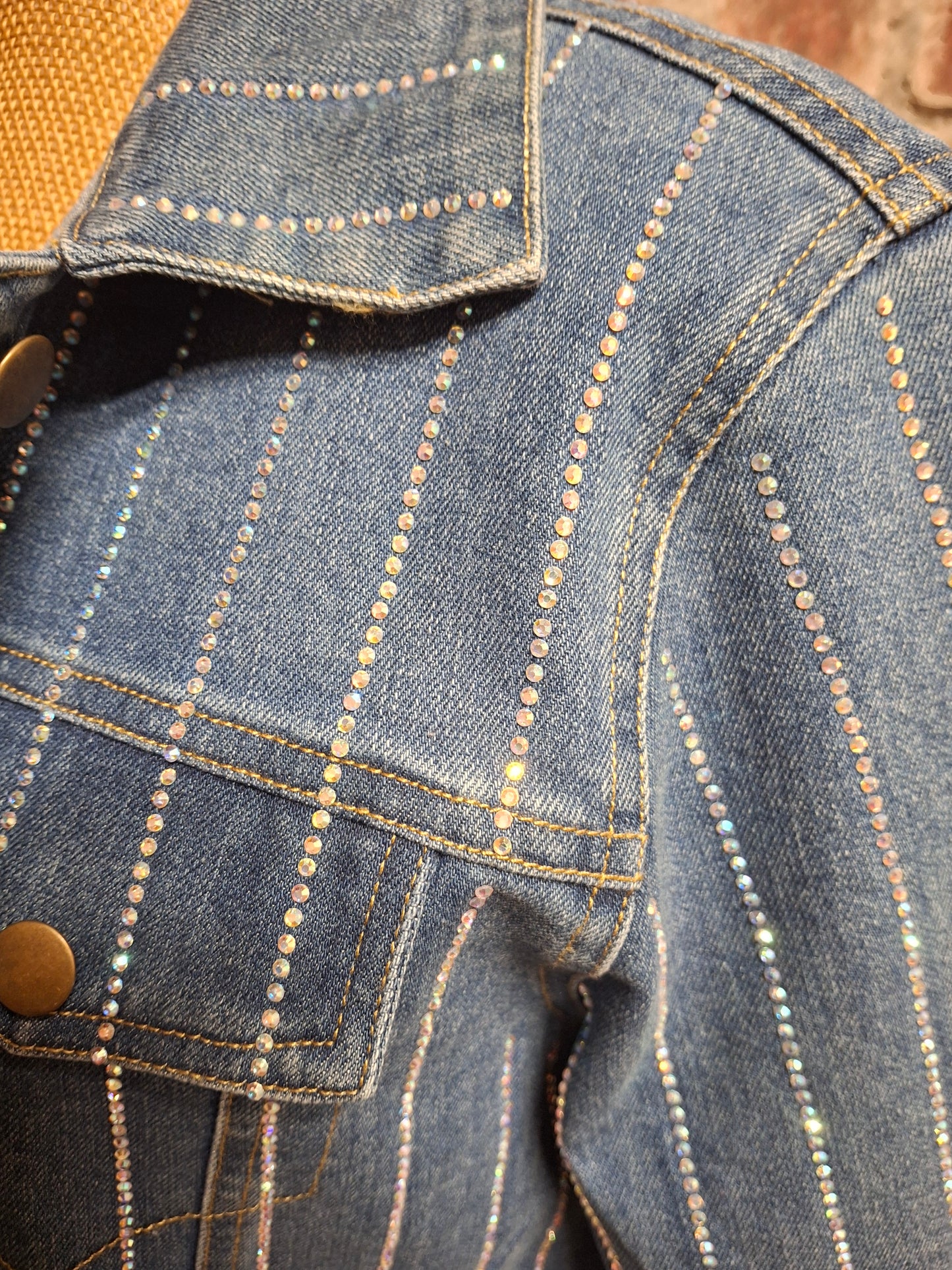 Rhinestone Studded Denim Jacket With Fray Hem